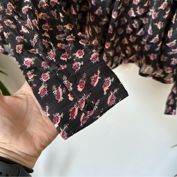 NWOT Scotch & Soda Ruffle Floral Black Top Size S - Picture 8 of 10
